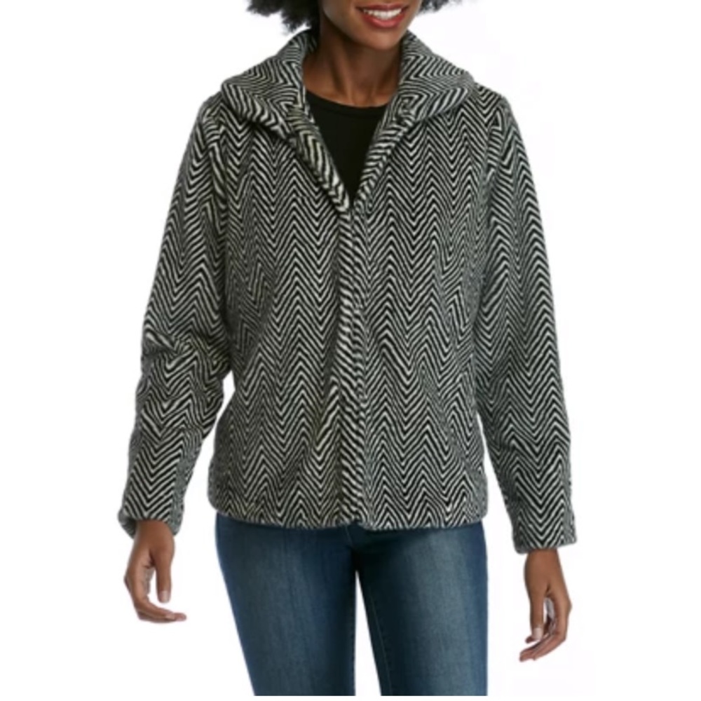New Direction Women's Long Sleeve Chevron Faux Fur Jacket